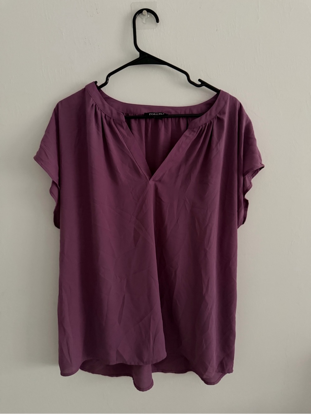 Roz & Ali Plum V-Neck Short Sleeve Blouse